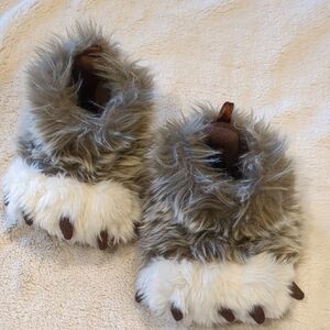 Cozy Brown and White Kids Furry Slippers